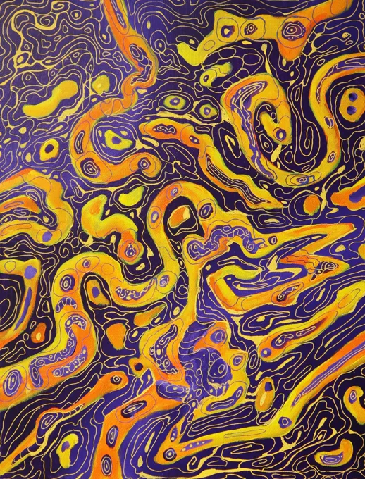 Cosmic Connection, an abstract yellow and violet painting